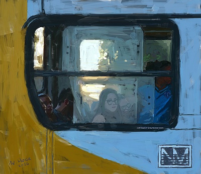 Frau im Bus am Abend Woman on the us in the evening  Mulher no ônibus à tarde   2026   Handmade digital painting on canvas 140 x 120 cm (232 megapixels)