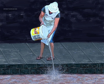Wasserverschwendung - Wasting water - Água na rua 2026   Handmade digital painting on canvas 160 x 130 cm (218 megapixels)