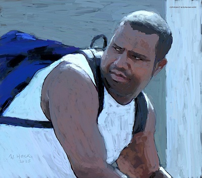 Über die Schulter zurückblickend - Looking back over my shoulder - Olhando para trás por cima do ombro 2025   Handmade digital painting on canvas 100 x 90 cm (237 megapixels)